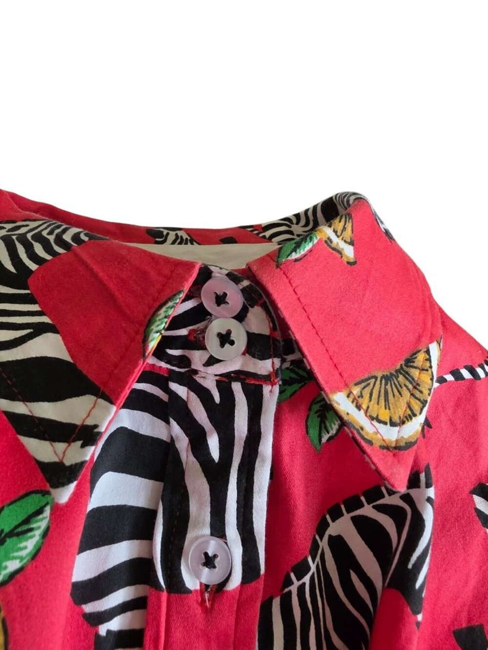 Tizzie Red Zebra Citrus Button Up Shirt L Dopamine Dressing Novelty Statement - Picture 6 of 10